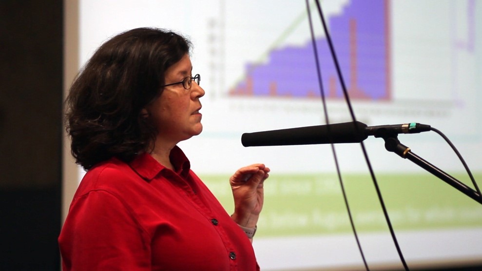 mary bourke speaking at an event